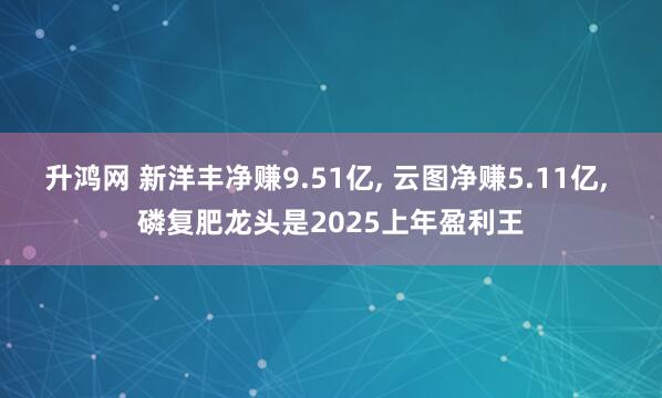 升鸿网 新洋丰净赚9.51亿, 云图净赚5.11亿, 磷复肥龙头是2025上年盈利王